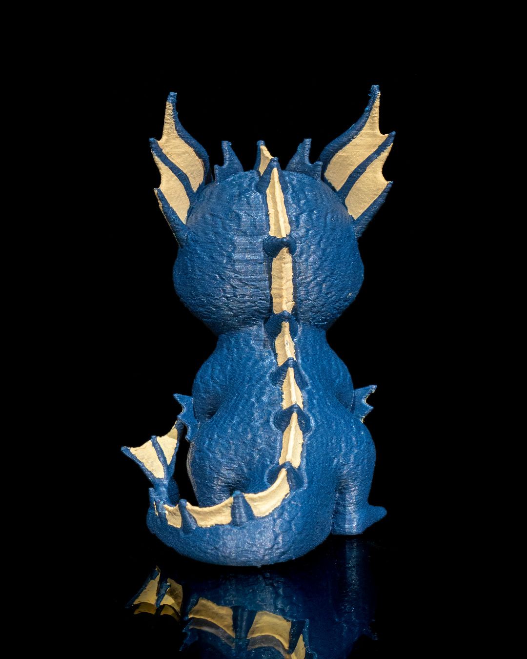 3D printed water dragon figure – back view showing tail and details