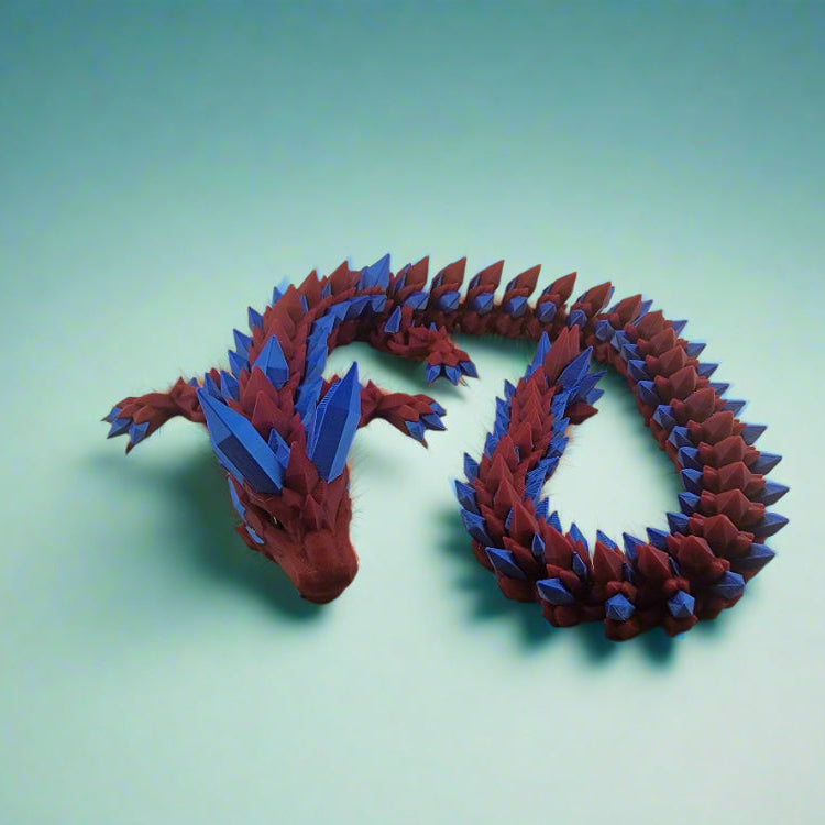 Spider Hero Dragon 3D printed articulated flexi dragon fidget toy (desk pet), superhero color theme, side view, FlexiFriends3D