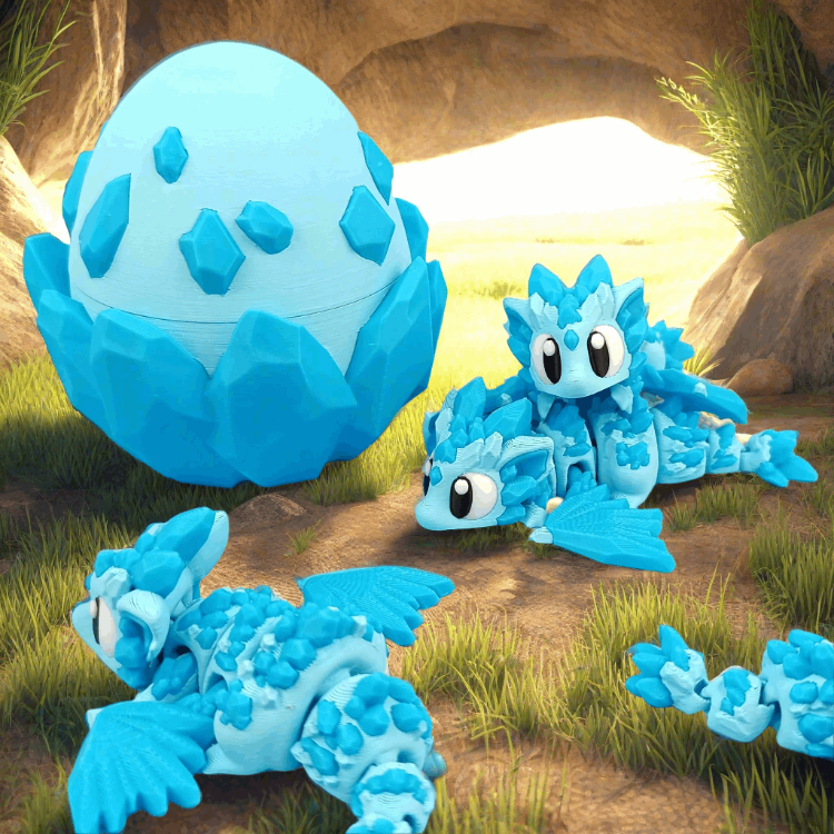 Crystal Dragon 3D‑printed articulated flexi figurine with egg accessory