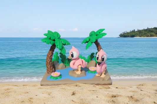 Flamingo Playset with two flamingos on the beach