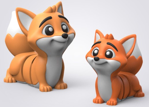 Articulated 3D printed fox – flexi fidget desk pet