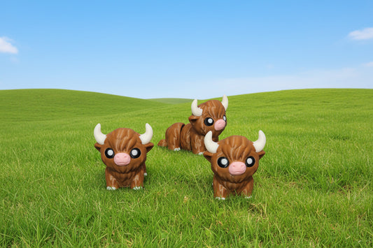 Highland cows on green pasture