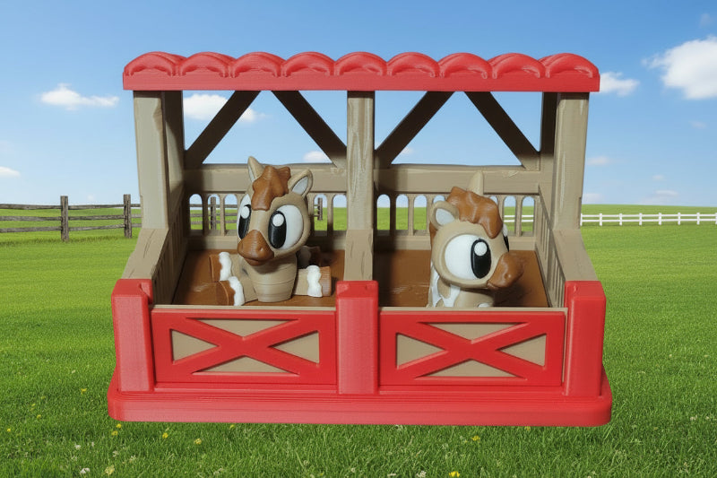 Horse Stable with horses in stall front view