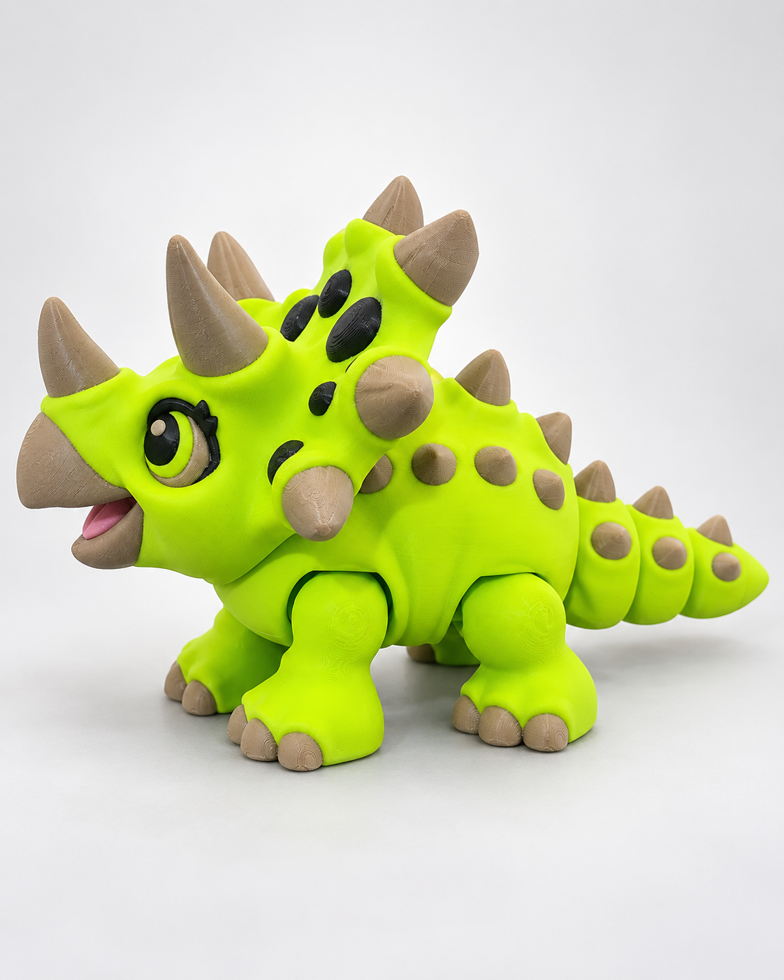 3D printed Triceratops dinosaur – side view showing articulated body and tail