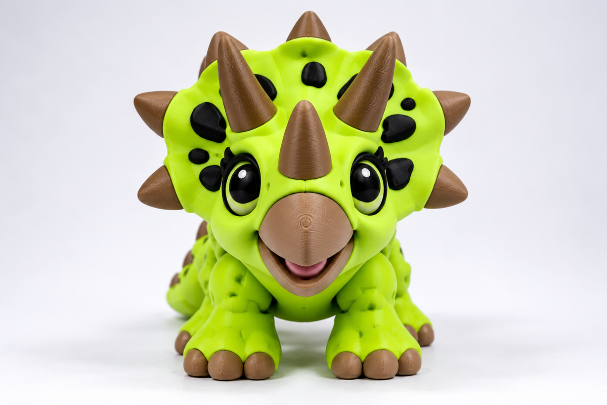 Green articulated Triceratops – front view