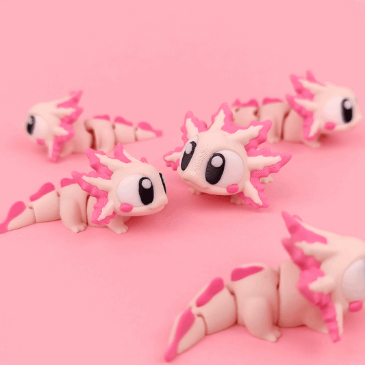 Pink Axolotl flexi 3d printed articulated aquatic friend