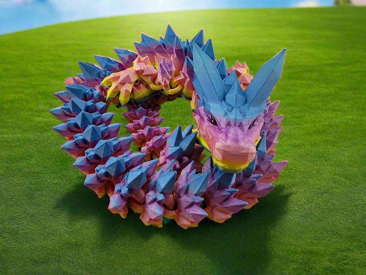Mega Crystal Dragon 3D‑printed articulated flexi figure with crystal texture