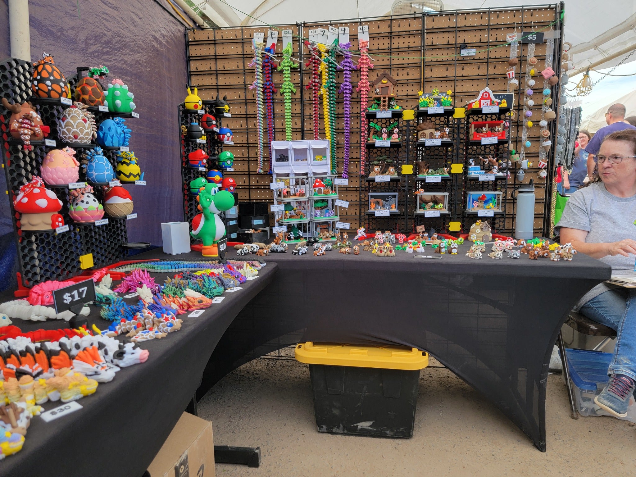 Colorful 3D printed dragons and mini animals on display at the Panguitch Balloon Festival